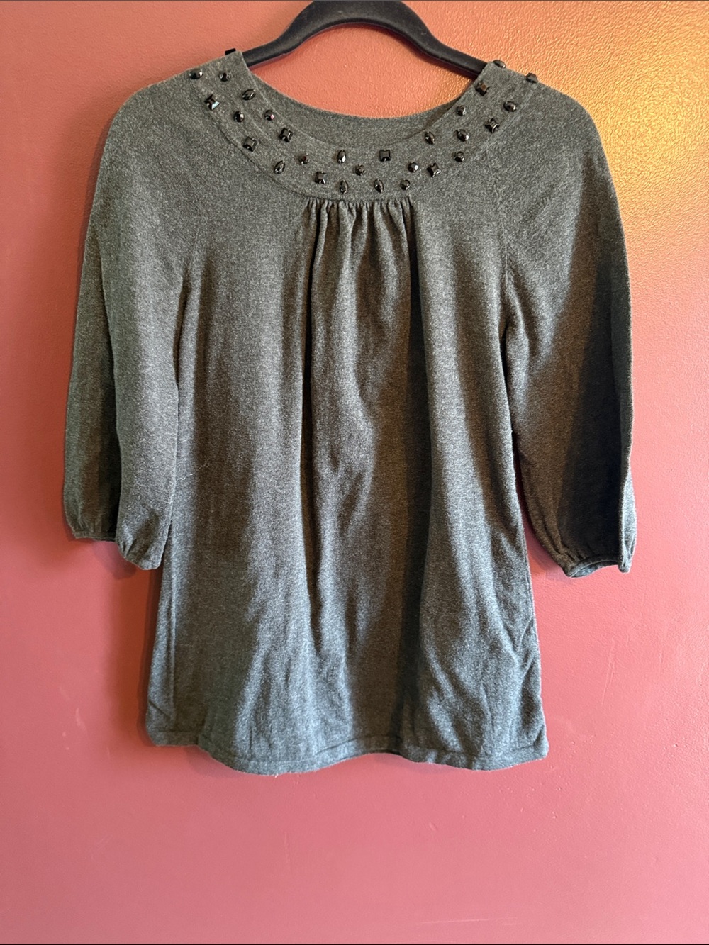 Motherhood Maternity Charcoal Gray Beaded Maternity Top